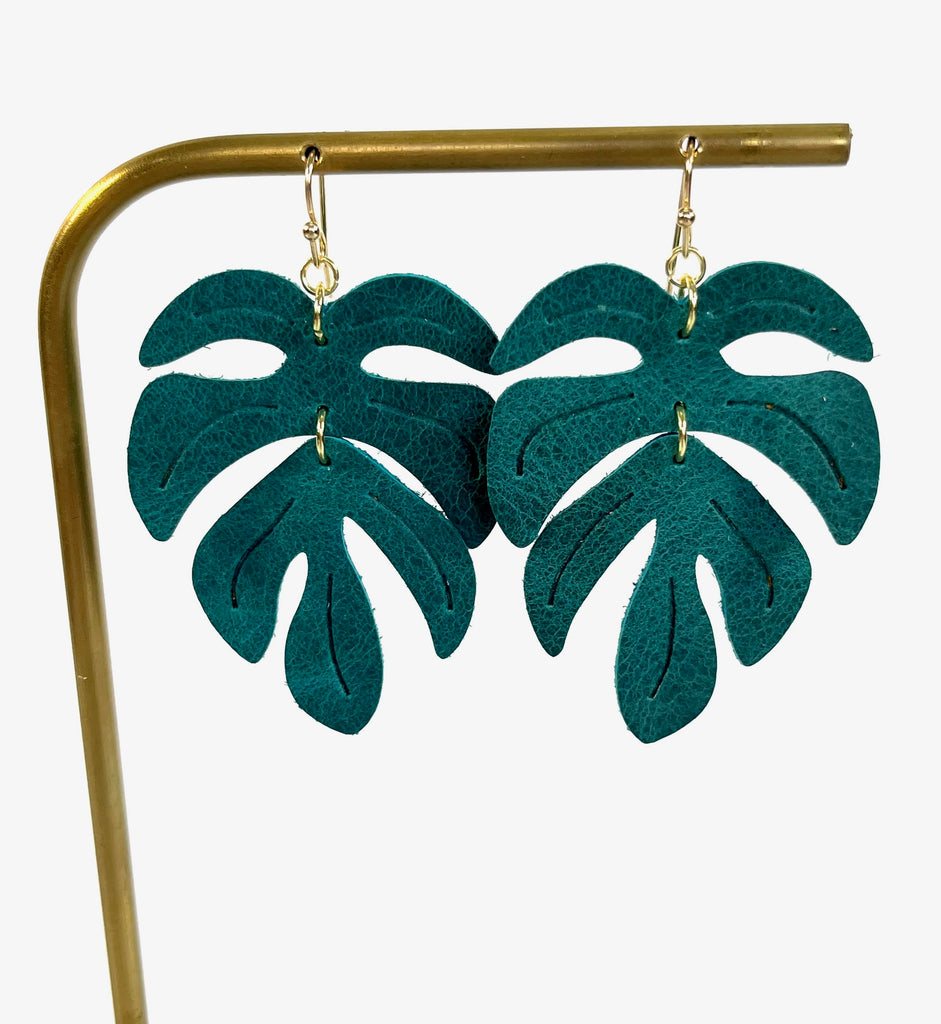 Small Monstera Leaf Leather Earrings - Summer Collection-Monstera Leaf Leather Earrings-Wholesale-Boutique-Clothing-Accessories