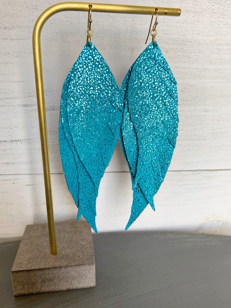 Boho Layered Leather Earrings - Turquoise Stingray-Wholesale-Boutique-Clothing-Accessories