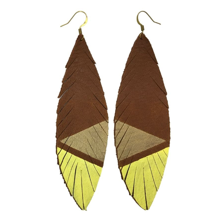 Feather Deerskin Leather Earrings - Champagne Pale Yellow-Deerskin Leather Earrings-Wholesale-Boutique-Clothing-Accessories