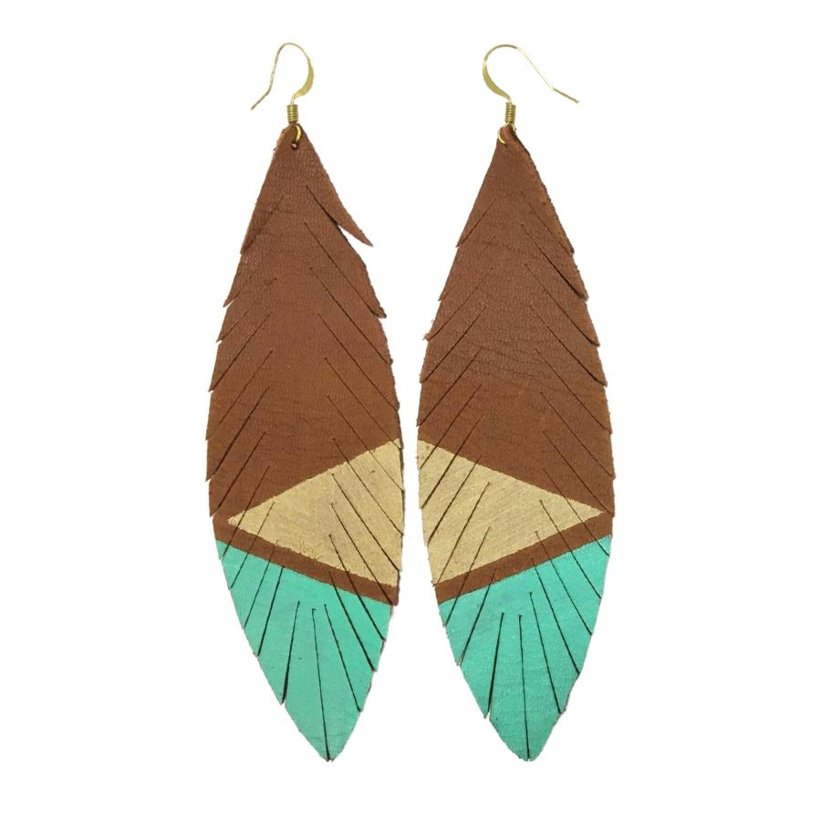 Feather Deerskin Leather Earrings - Champagne South Beach-Deerskin Leather Earrings-Wholesale-Boutique-Clothing-Accessories