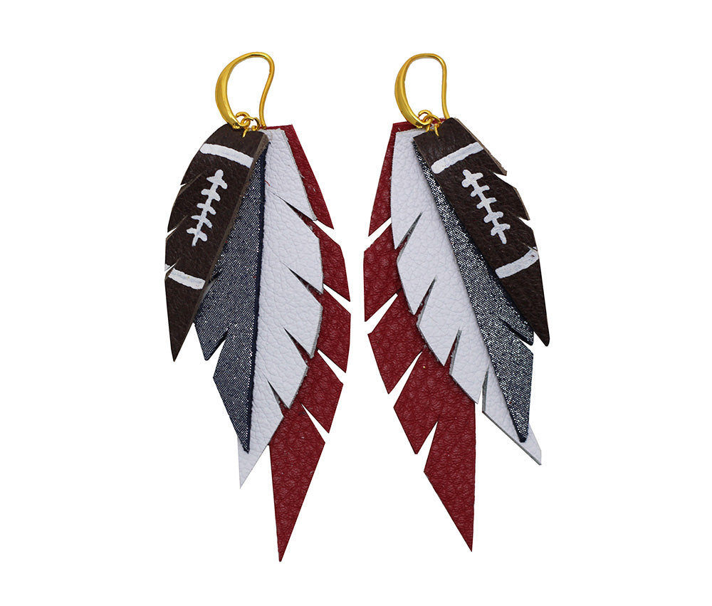 Layered Leather Football Earring- Red White and Blue-Layered Feather + Dipped Earrings-Wholesale-Boutique-Clothing-Accessories