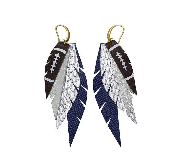 Layered Leather Football Earring - Custom Colors-Layered Feather + Dipped Earrings-Wholesale-Boutique-Clothing-Accessories