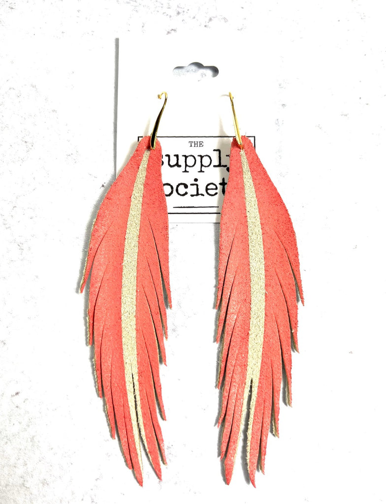 Short Feather Leather Earring - Coral Cove-Short Feather Leather Earrings-Wholesale-Boutique-Clothing-Accessories
