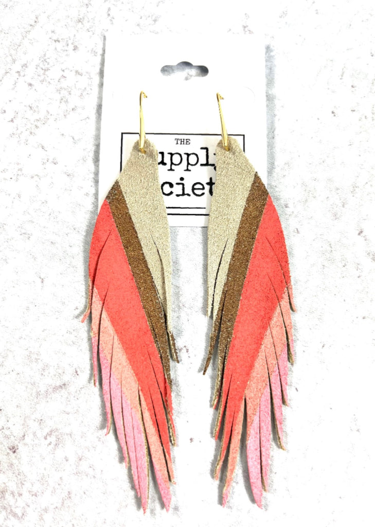 Short Feather Leather Earrings Diagonal Supply Society