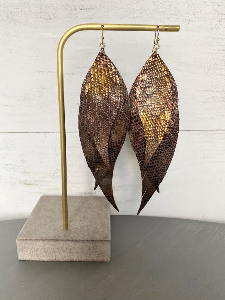 Boho Layered Leather Earrings - Bronze Gold Snake-Wholesale-Boutique-Clothing-Accessories