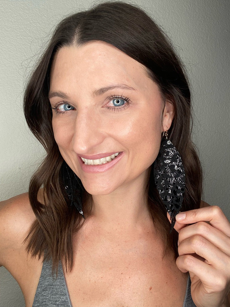 Boho Layered Leather Earrings - Black Leopard-Wholesale-Boutique-Clothing-Accessories