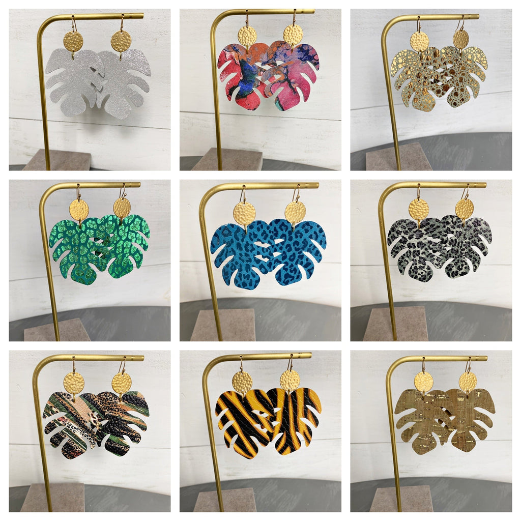 Monstera Leaf Leather Earrings - Jungle Safari-Single Layer Leather Earrings-Wholesale-Boutique-Clothing-Accessories