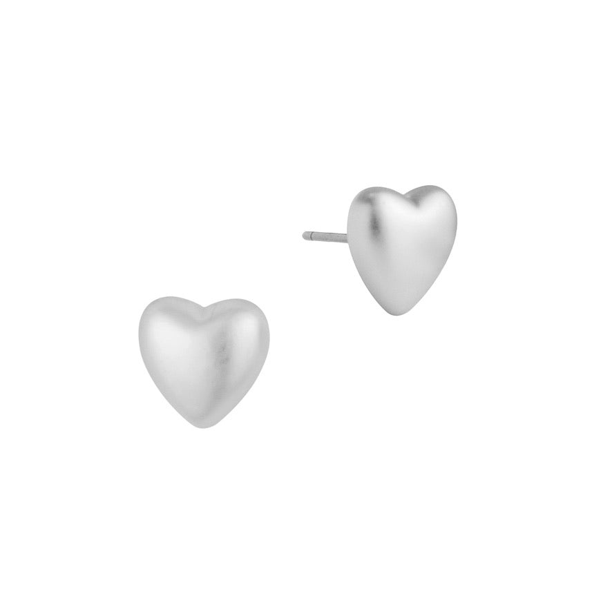 Puffy Heart Post Earrings - Satin Silver-Earrings-Wholesale-Boutique-Clothing-Accessories