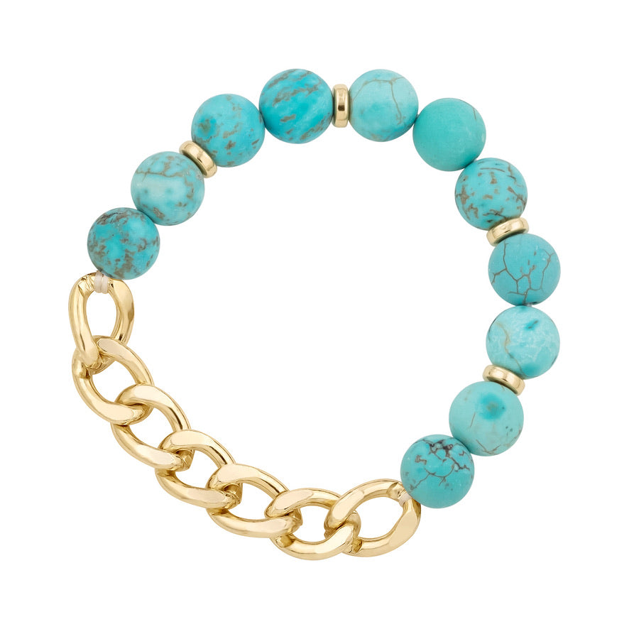 Stone Metal Chain Stretch Bracelet - Turquoise-Bracelets-Wholesale-Boutique-Clothing-Accessories