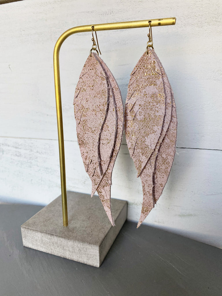 Boho Layered Leather Earrings - Blush Pink Gold Dust-Wholesale-Boutique-Clothing-Accessories