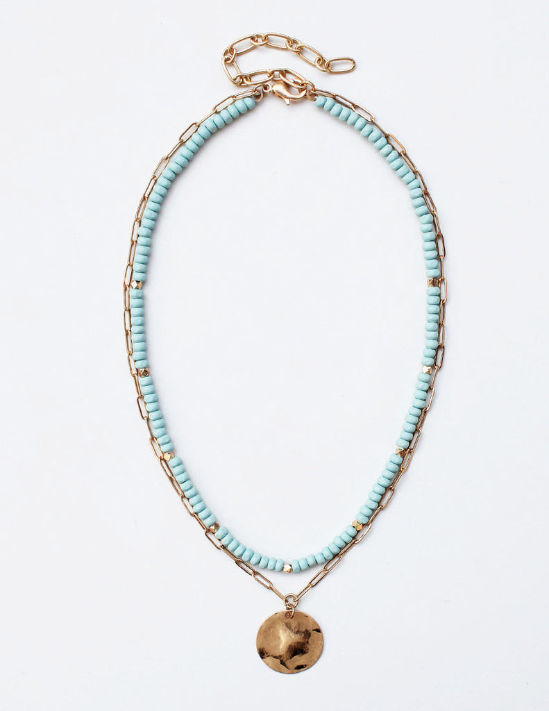 Addie Beaded Metal Layered Necklace - Gold Mint-Necklaces-Wholesale-Boutique-Clothing-Accessories