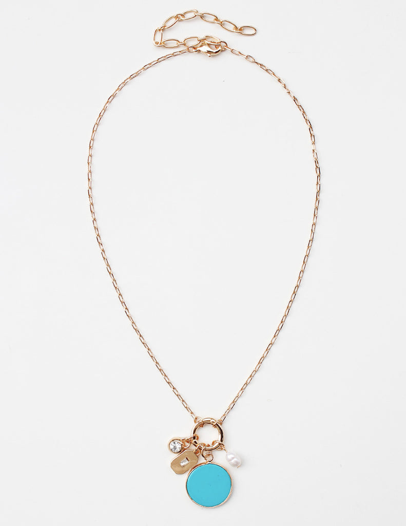 Alani Stone Pendant Charm Necklace - Turquoise-Necklaces-Wholesale-Boutique-Clothing-Accessories