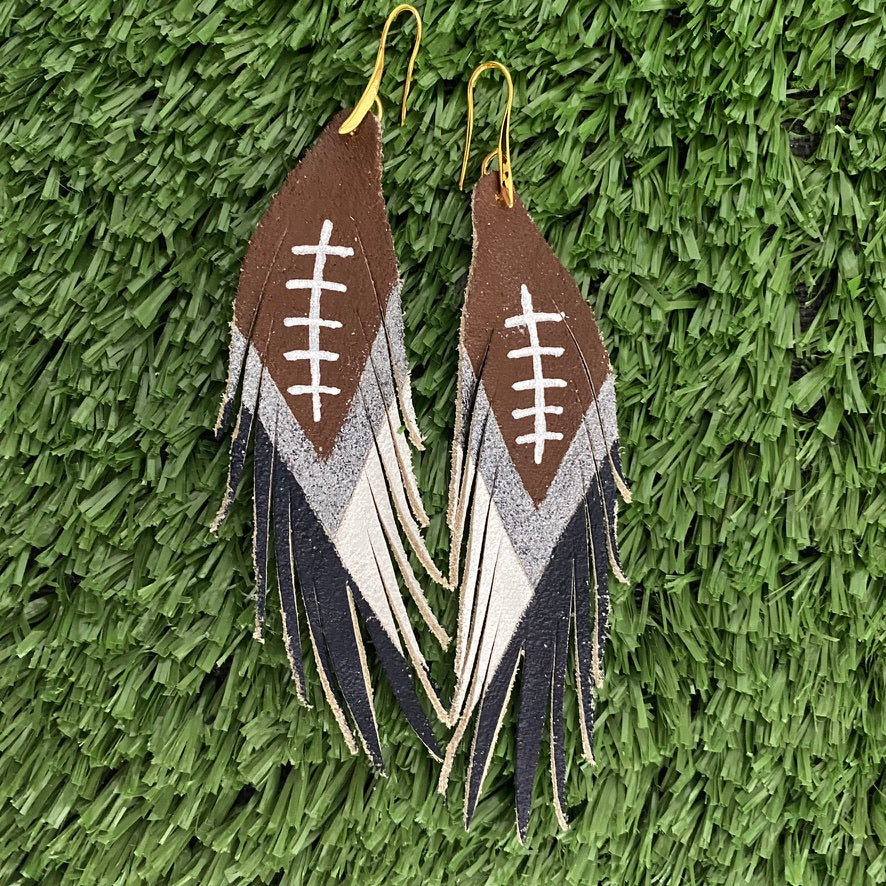 Short Feather Leather Earring - 3 Color Football Painted-Short Feather Leather Earrings-Wholesale-Boutique-Clothing-Accessories