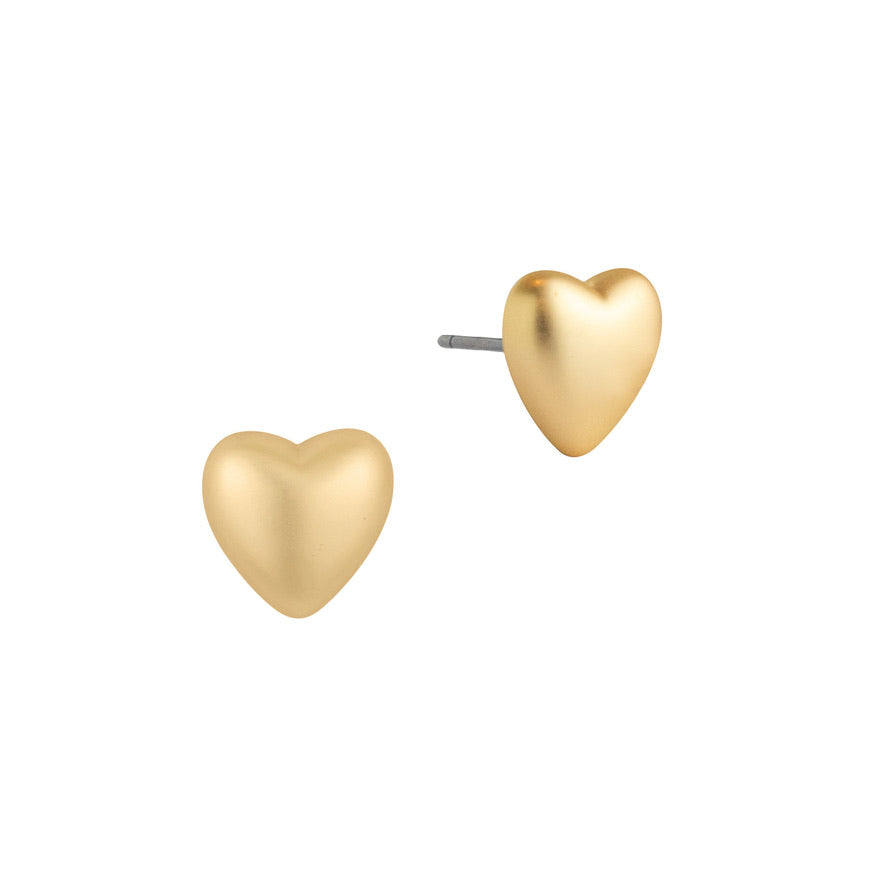 Puffy Heart Post Earrings - Satin Gold-Earrings-Wholesale-Boutique-Clothing-Accessories