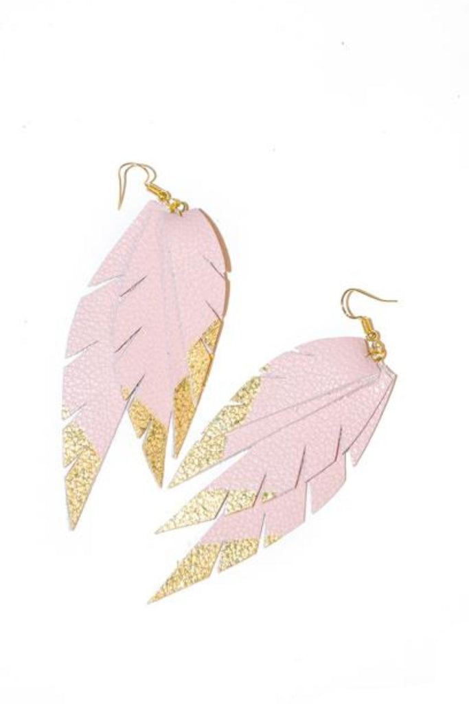 Layered Leather Earring- Pink/ Gold Dipped-Layered Feather + Dipped Earrings-Wholesale-Boutique-Clothing-Accessories