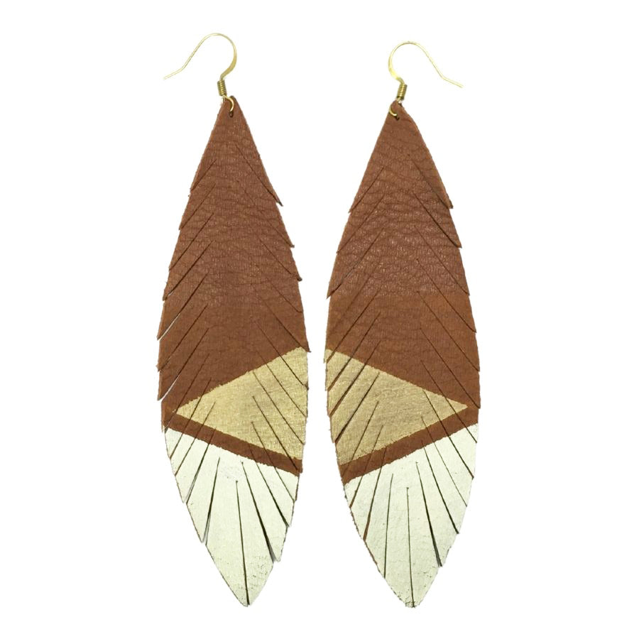 Feather Deerskin Leather Earrings - Champagne White-Deerskin Leather Earrings-Wholesale-Boutique-Clothing-Accessories
