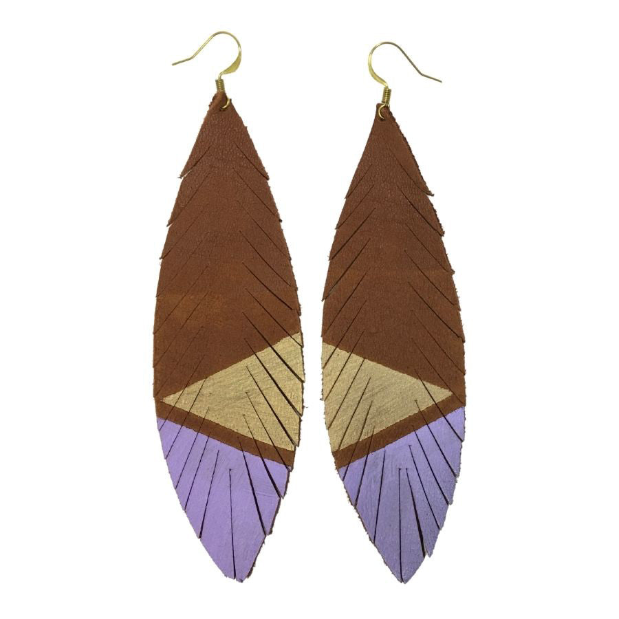Feather Deerskin Leather Earrings - Champagne Lilac-Deerskin Leather Earrings-Wholesale-Boutique-Clothing-Accessories