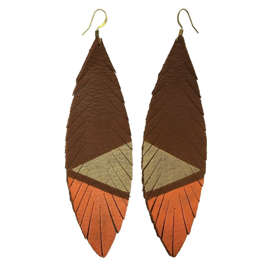 Feather Deerskin Leather Earrings - Champagne Orange-Deerskin Leather Earrings-Wholesale-Boutique-Clothing-Accessories