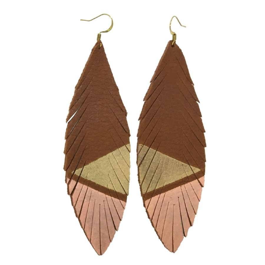 Feather Deerskin Leather Earrings - Champagne Peachy Pink-Deerskin Leather Earrings-Wholesale-Boutique-Clothing-Accessories