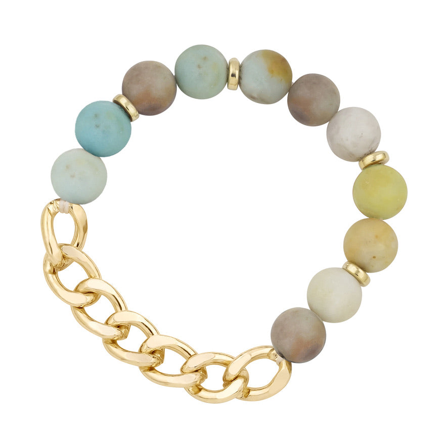 Stone Metal Chain Stretch Bracelet - Amazonite-Bracelets-Wholesale-Boutique-Clothing-Accessories