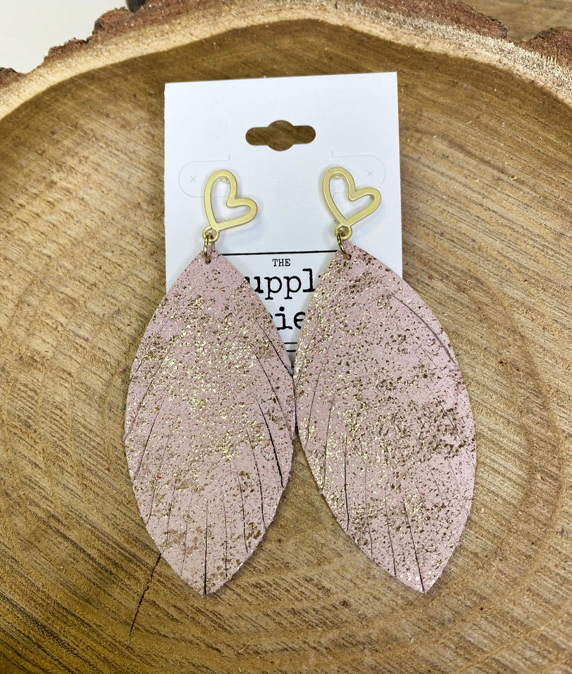 Heart Charm Leather Earrings - Pink Gold-Single Layer Leather Earrings-Wholesale-Boutique-Clothing-Accessories