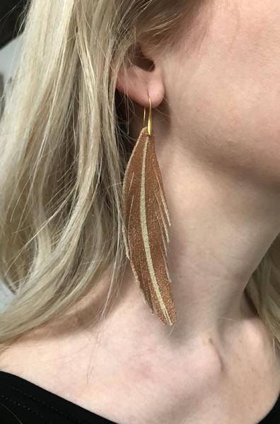 Short Feather Leather Earring - Pewter Painted-Short Feather Leather Earrings-Wholesale-Boutique-Clothing-Accessories