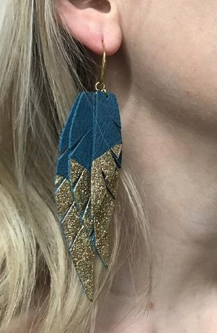 Layered Leather Earring - Blue Floral-Layered Feather + Dipped Earrings-Wholesale-Boutique-Clothing-Accessories