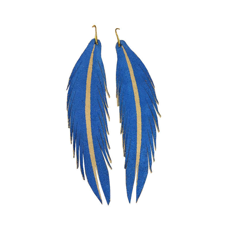 Long Feather Leather Earring - Pacific Blue Painted-Long Feather Leather Earrings-Wholesale-Boutique-Clothing-Accessories