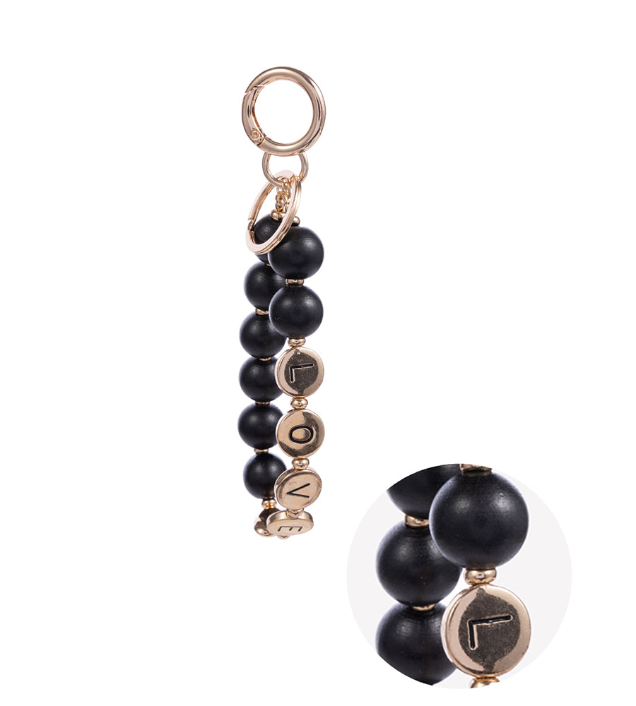 LOVE Large Wood Bead Bracelet Keychain - Black-Bracelet Keyrings-Wholesale-Boutique-Clothing-Accessories