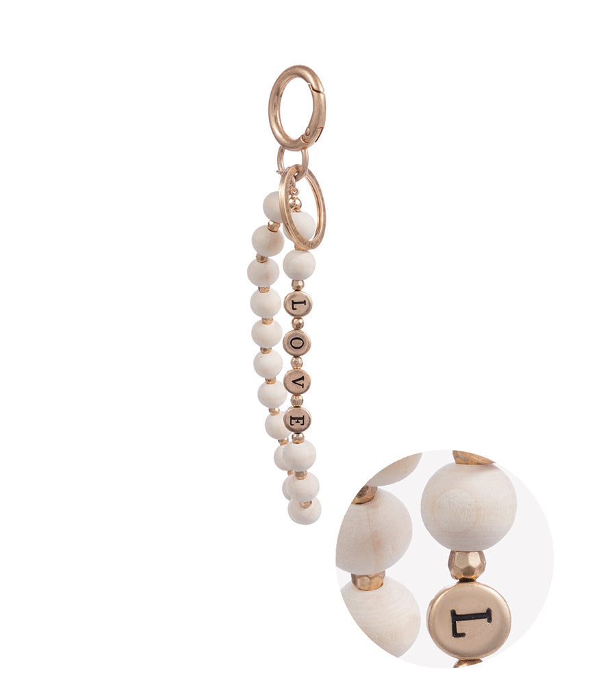 LOVE Wood Bead Bracelet Keychain - Ivory-Bracelet Keyrings-Wholesale-Boutique-Clothing-Accessories