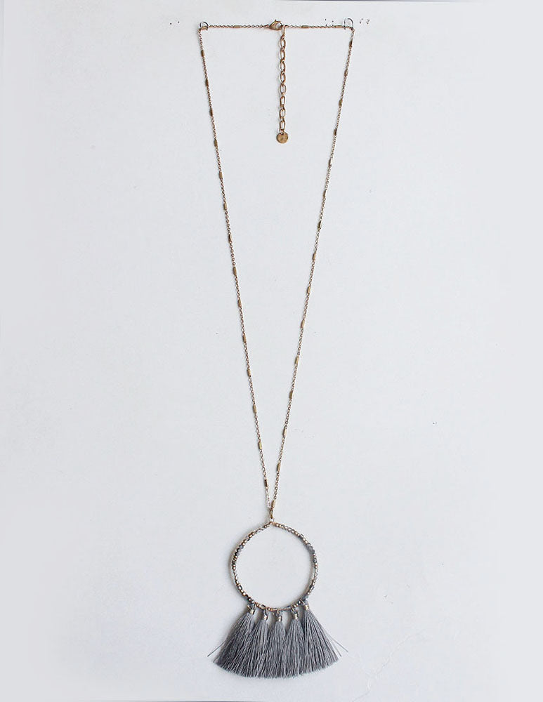 Nyla Tassel Necklace - Gray-Necklaces-Wholesale-Boutique-Clothing-Accessories