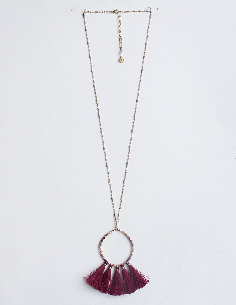 Nyla Tassel Necklace - Wine-Necklaces-Wholesale-Boutique-Clothing-Accessories
