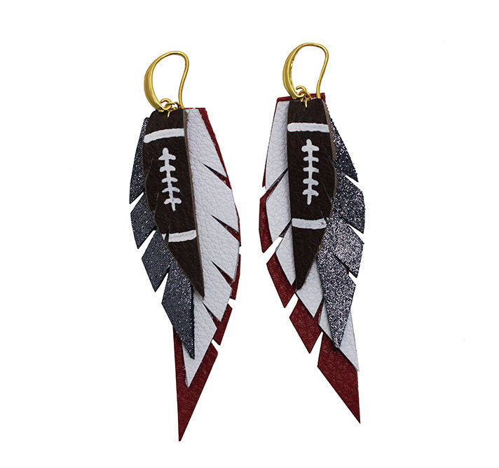 Layered Leather Football Earring- Red White and Blue-Layered Feather + Dipped Earrings-Wholesale-Boutique-Clothing-Accessories