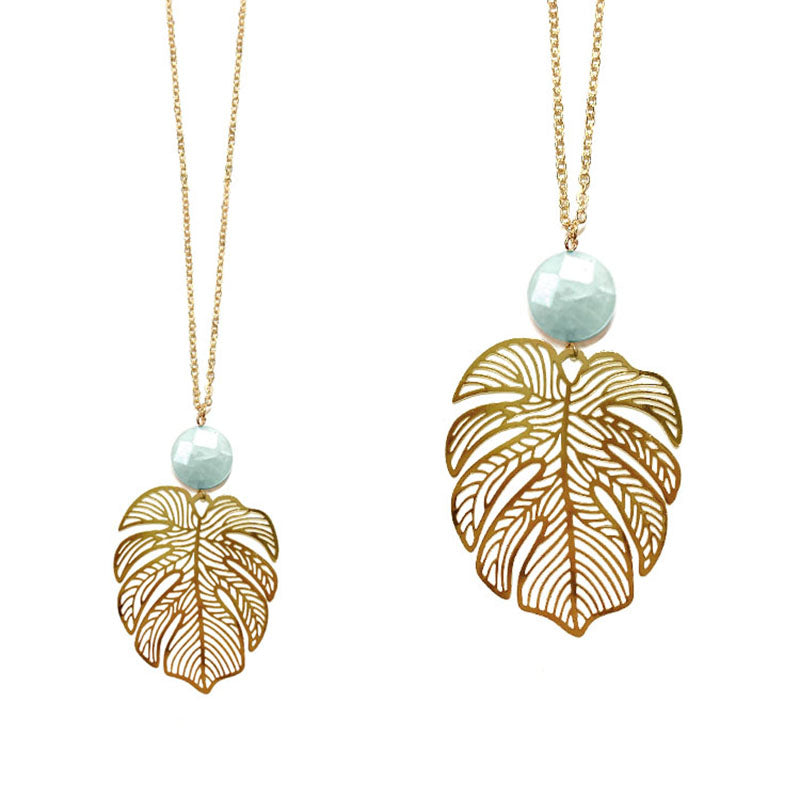 Reme Filigree Palm Leaf - Gold/Amazonite-Necklaces-Wholesale-Boutique-Clothing-Accessories