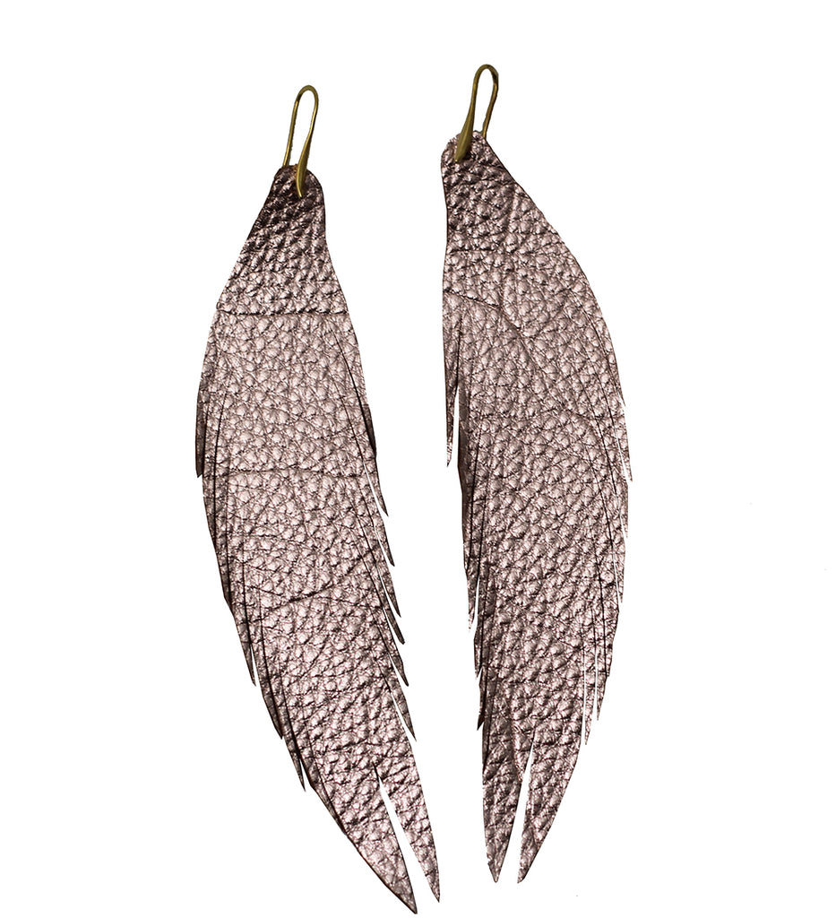 Short Feather Leather Earring - Rose Gold Pebbled-Short Feather Leather Earrings-Wholesale-Boutique-Clothing-Accessories