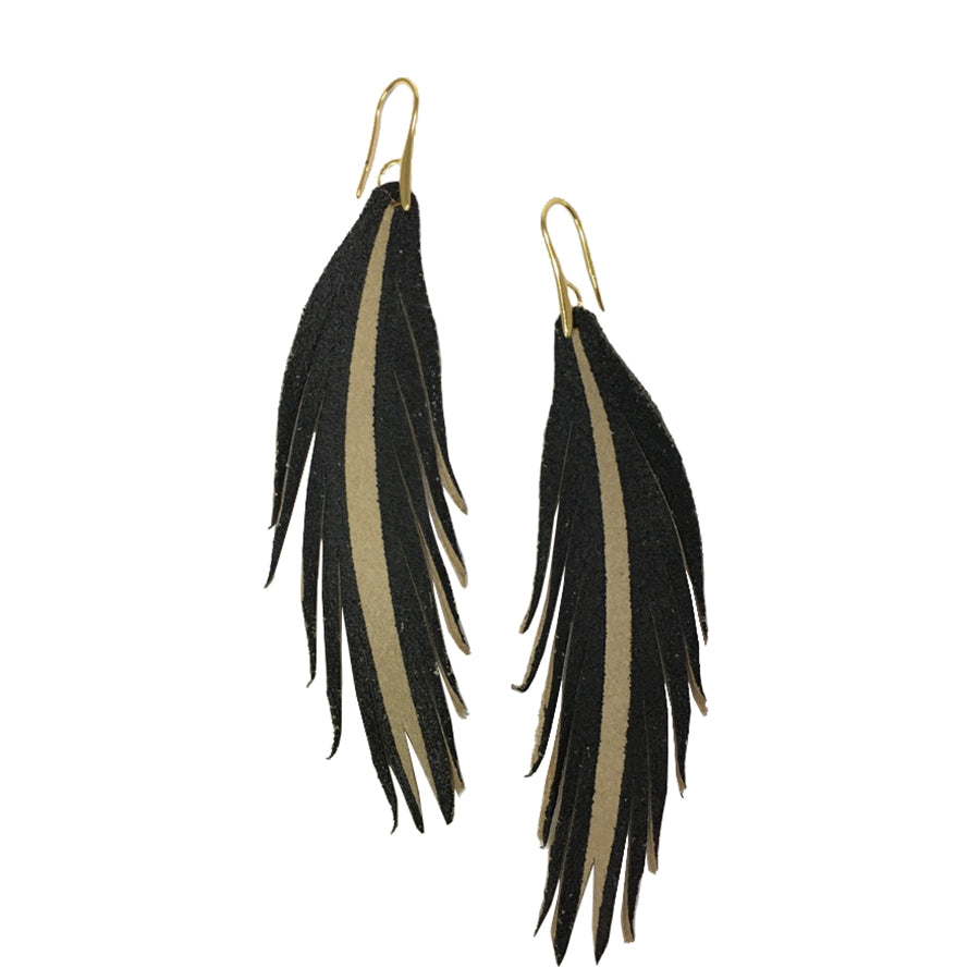 Short Feather Leather Earring - Black Painted-Short Feather Leather Earrings-Wholesale-Boutique-Clothing-Accessories