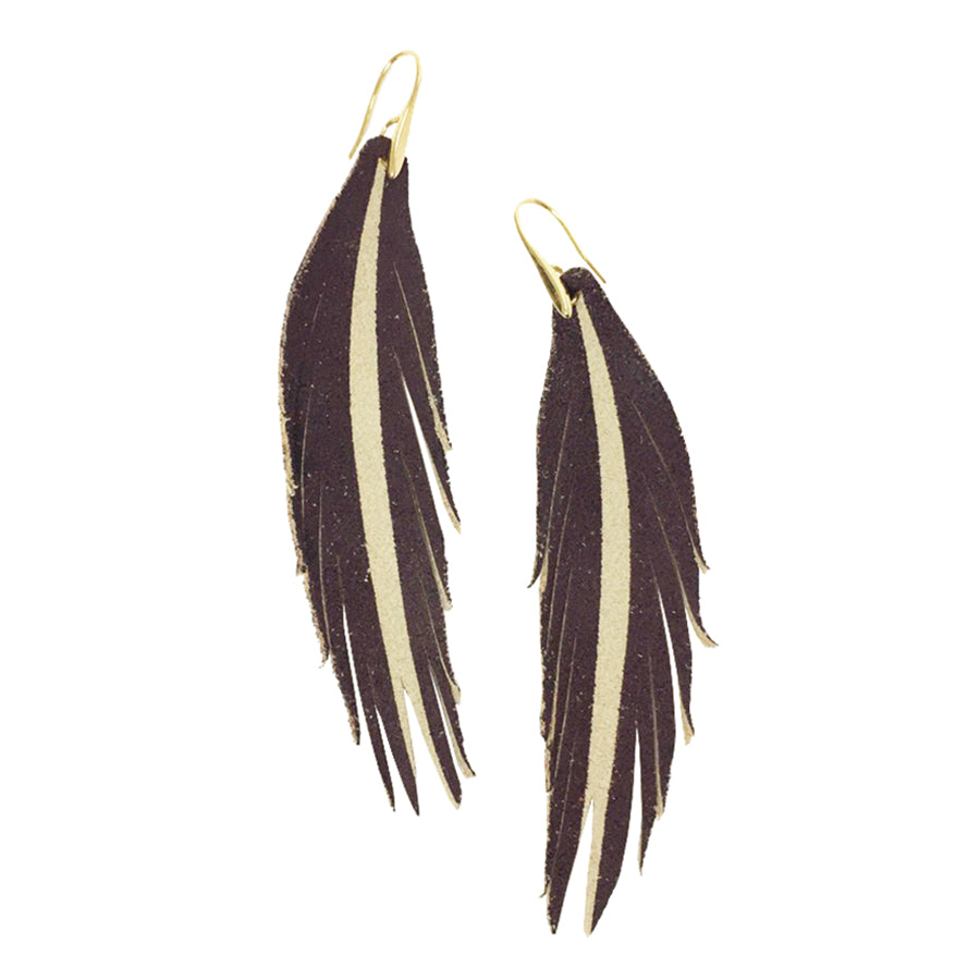 Short Feather Leather Earring - Burgundy Painted-Short Feather Leather Earrings-Wholesale-Boutique-Clothing-Accessories