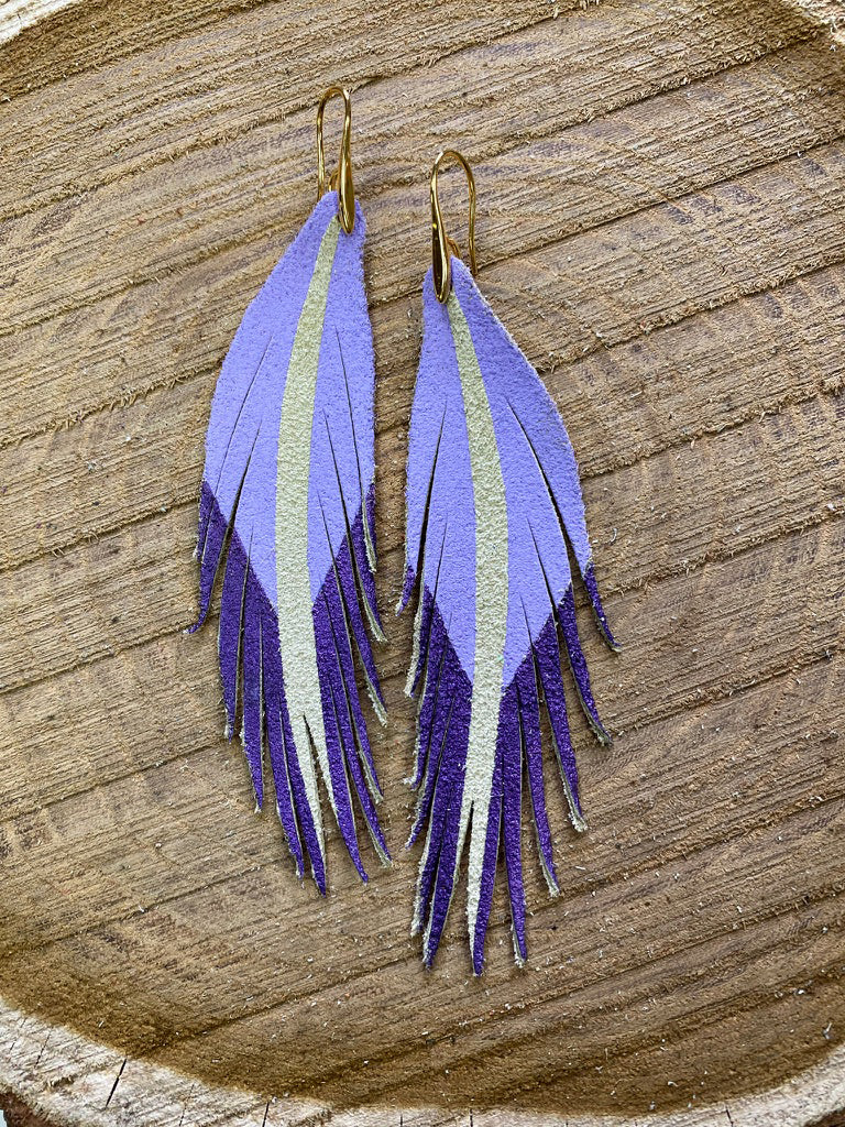 Short Feather Leather Earrings - Lilac/Prince Purple-Short Feather Leather Earrings-Wholesale-Boutique-Clothing-Accessories
