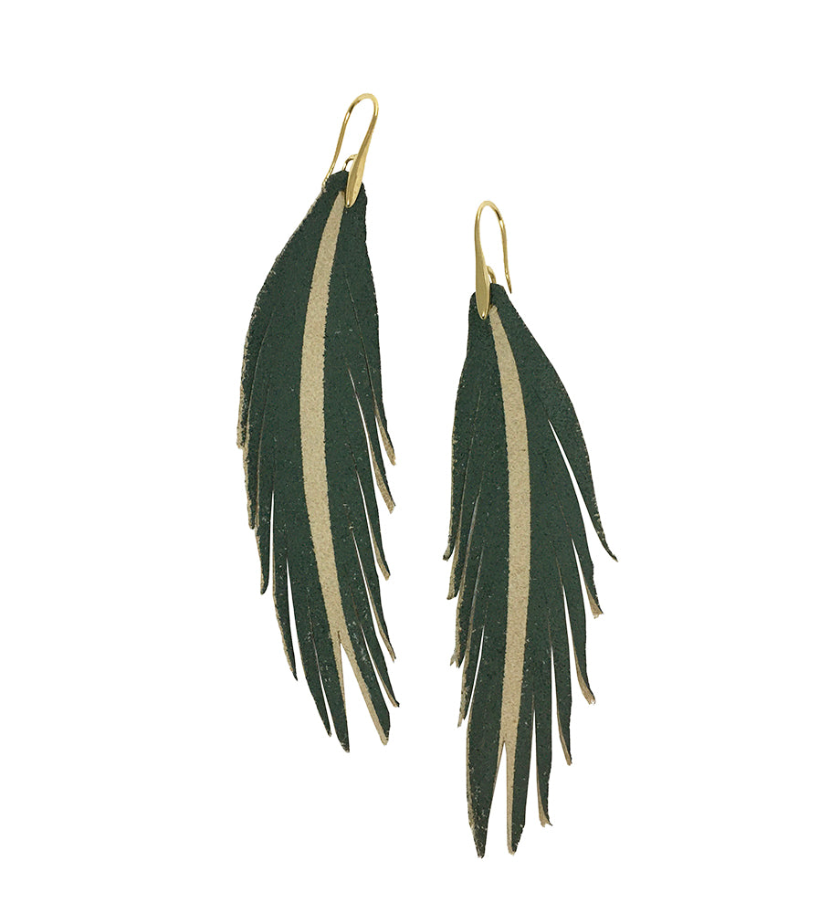 Short Feather Leather Earring - Olive Painted-Short Feather Leather Earrings-Wholesale-Boutique-Clothing-Accessories