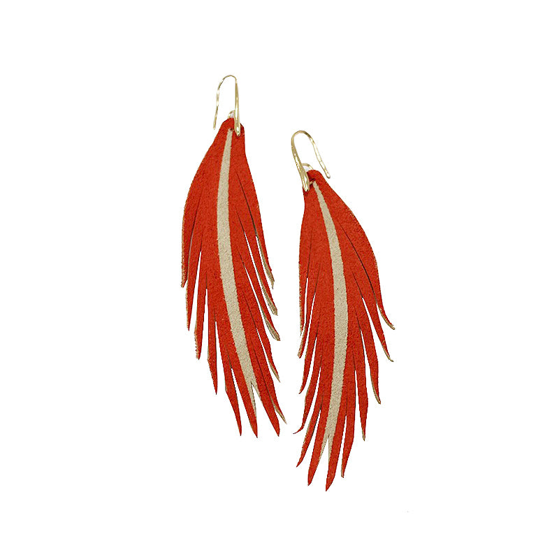 Short Feather Leather Earring - Orange Painted-Short Feather Leather Earrings-Wholesale-Boutique-Clothing-Accessories