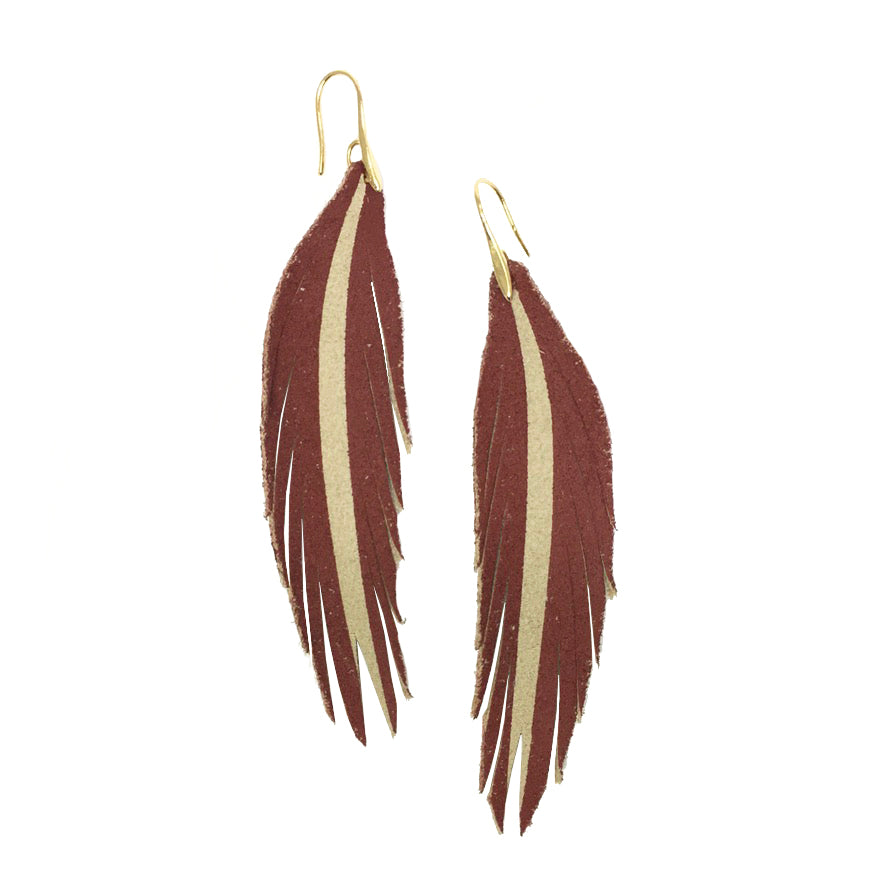 Short Feather Leather Earring - Autumn Red Painted-Short Feather Leather Earrings-Wholesale-Boutique-Clothing-Accessories