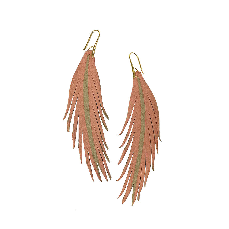 Short Feather Leather Earring - Peachy Pink Painted-Short Feather Leather Earrings-Wholesale-Boutique-Clothing-Accessories