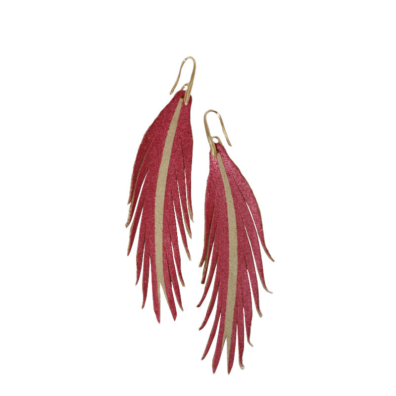 Short Feather Leather Earring - Riot Red Painted-Short Feather Leather Earrings-Wholesale-Boutique-Clothing-Accessories