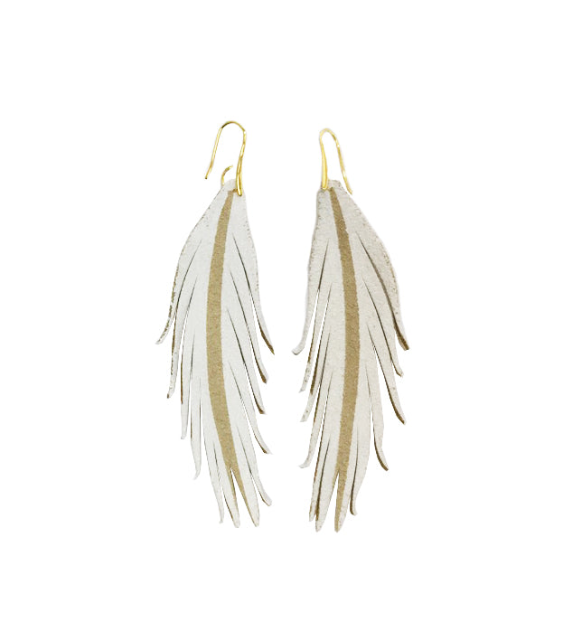 Short Feather Leather Earrings - White Painted-Short Feather Leather Earrings-Wholesale-Boutique-Clothing-Accessories