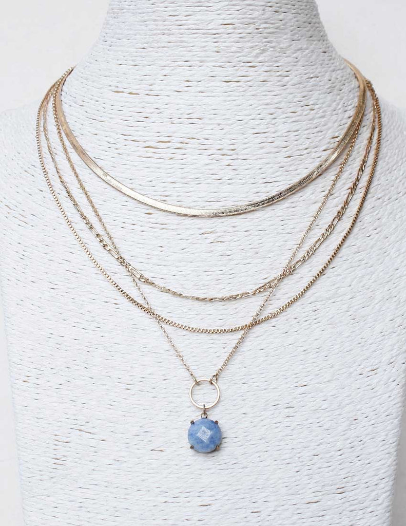 Sienna Layered Stone Necklace - Blue-Necklaces-Wholesale-Boutique-Clothing-Accessories