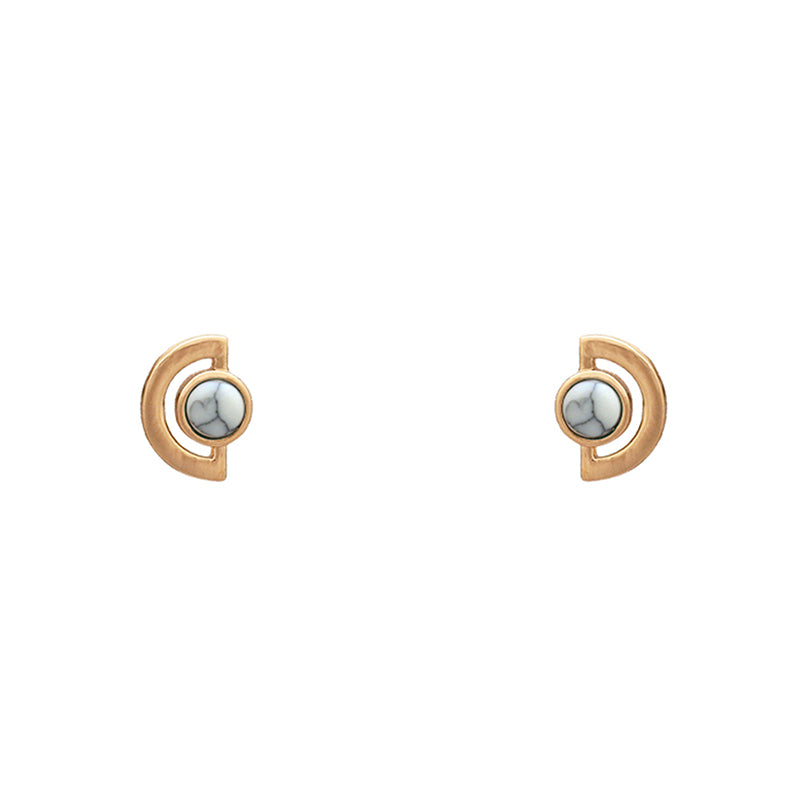 Sophia Stud Earrings - Worn Gold White Howlite-Earrings-Wholesale-Boutique-Clothing-Accessories