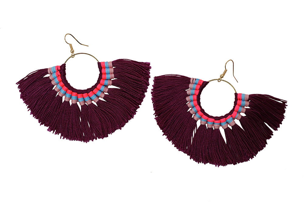 Sutton Tassel Earrings - Burgundy-Earrings-Wholesale-Boutique-Clothing-Accessories
