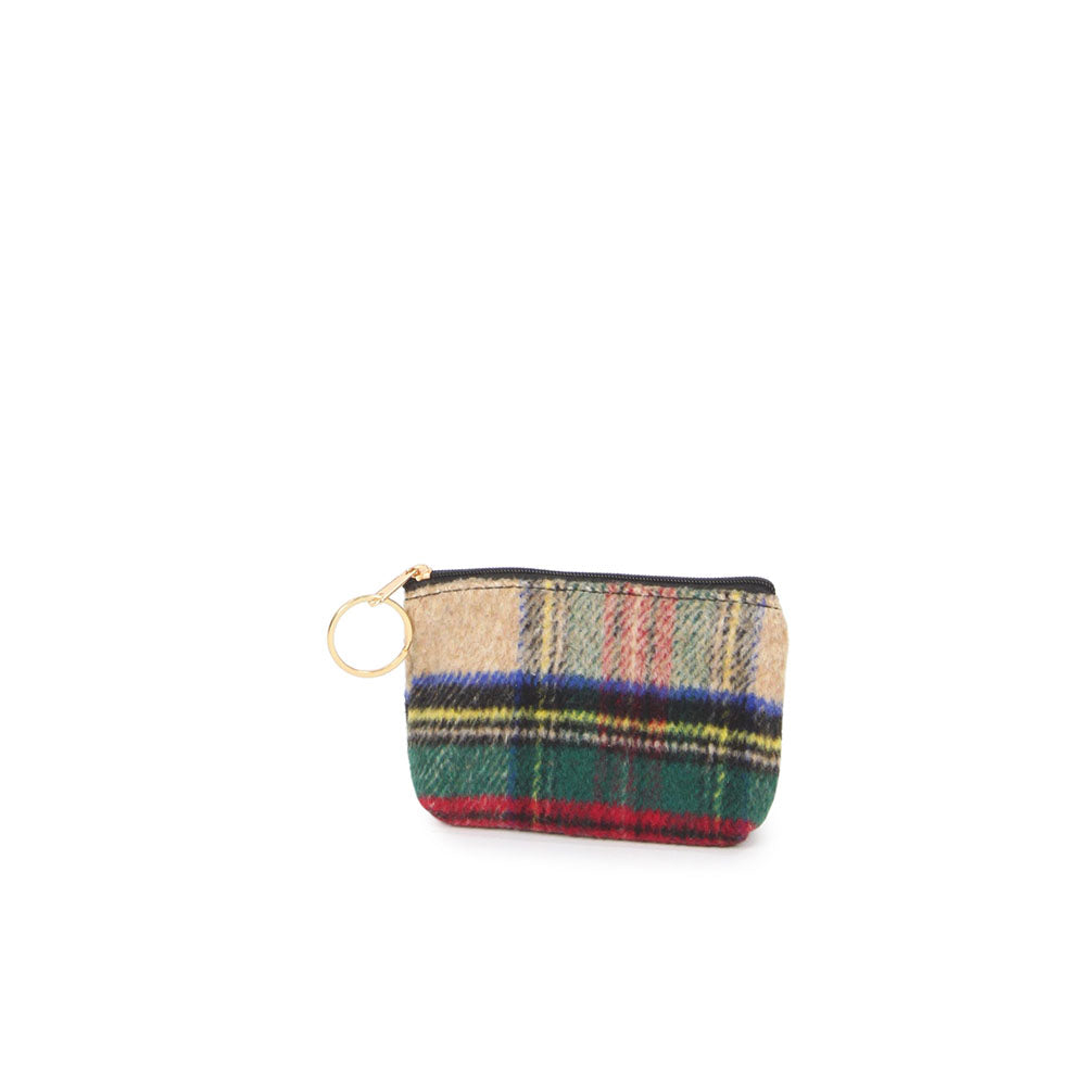 Tartan Coin Purse - Beige-Cosmetic Bags-Wholesale-Boutique-Clothing-Accessories