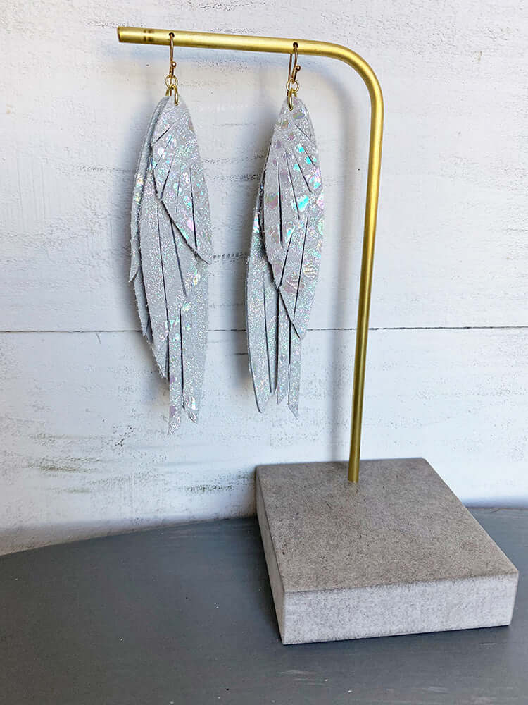 Layered Feather with Tassel - White Iridescent Python