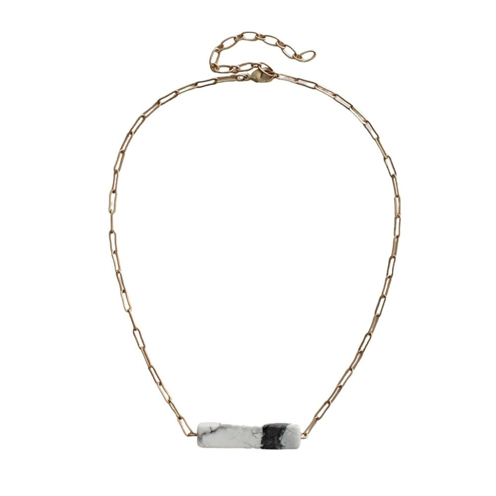 Viviana Bar Stone Necklace - White-Necklaces-Wholesale-Boutique-Clothing-Accessories
